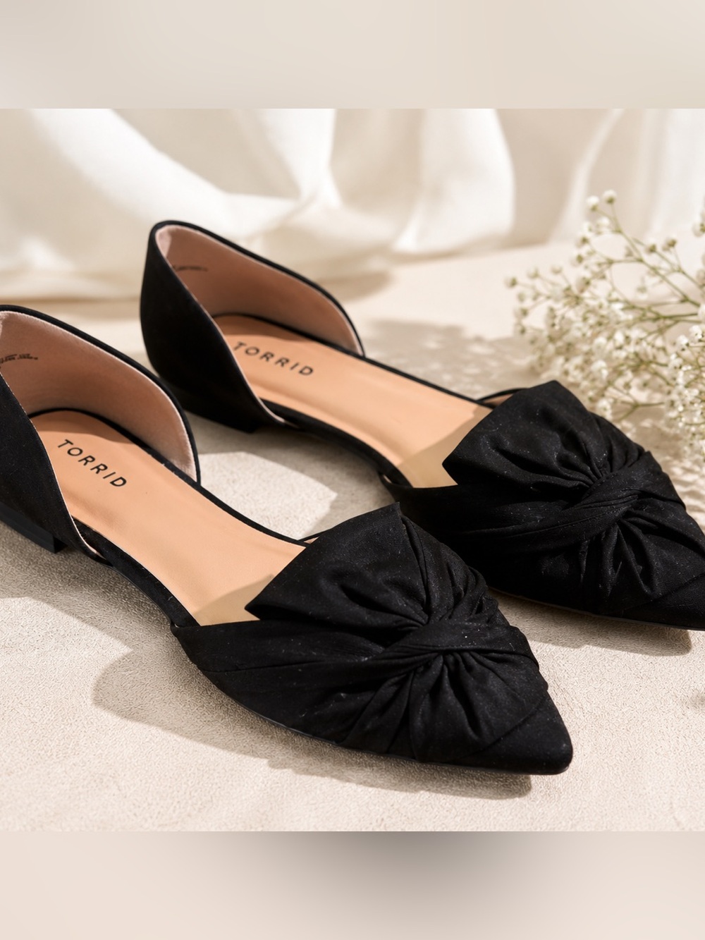 NWT Torrid Black Twist Bow D’Orsay Pointed Toe Flats Size 9WW Ballet Shoes